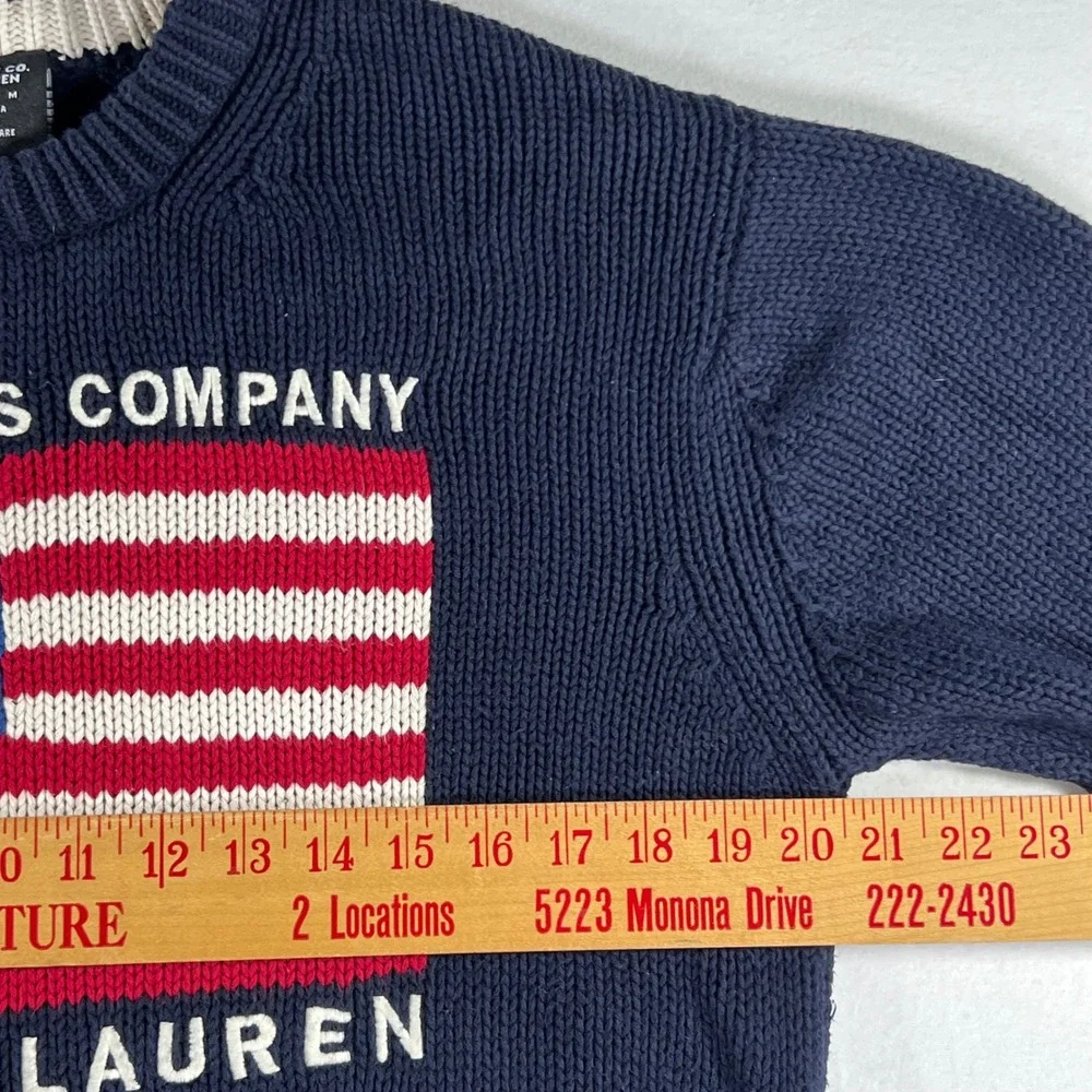 Polo Jeans Co Ralph Lauren Mens Navy Blue American Flag Cotton Knit Sweater M